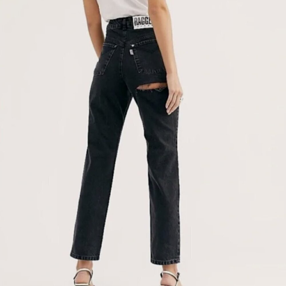 Free People Revolve Ragged Priest Black Back Slash Jeans